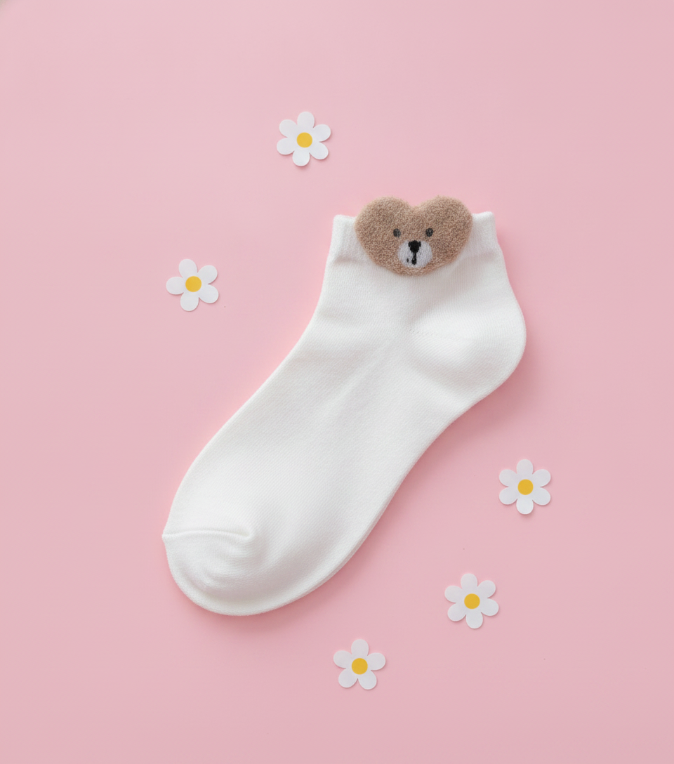 جوراب کوتاه فانتزی مدل خرس مخملی🐻🤍